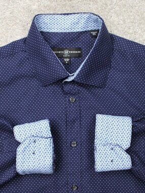 Society of Threads Shirt Mens Large 16-16 1/2,34/35 Blue Slim Fit Flip Cuff L/S